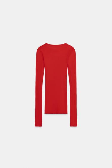T-SHIRT EN COTON SUPIMA® - Rouge de Zara - Image 5