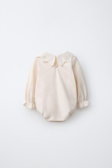 EMBROIDERED PETER PAN COLLAR BODYSUIT — Light ecru 2