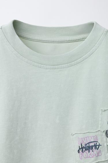 T-SHIRT EFFET DÉLAVÉ PIÈCES - Vert d'eau de Zara - Image 2
