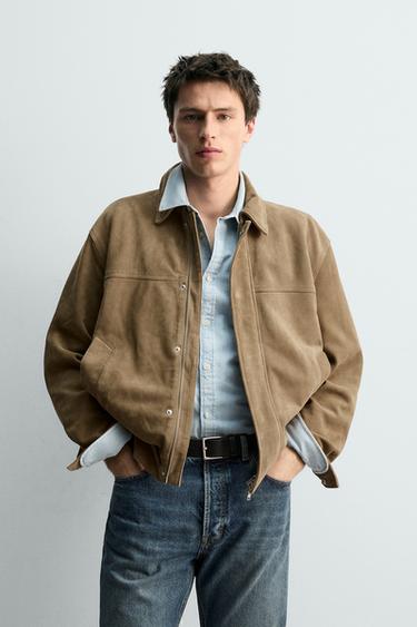 جاكيت جلد سويدي إصدار محدود - زيتوني الخاص بـ Zara