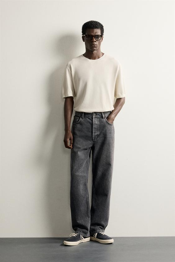 Zara BASIC REGULAR FIT KNIT T-SHIRT - Ecru - Image 0
