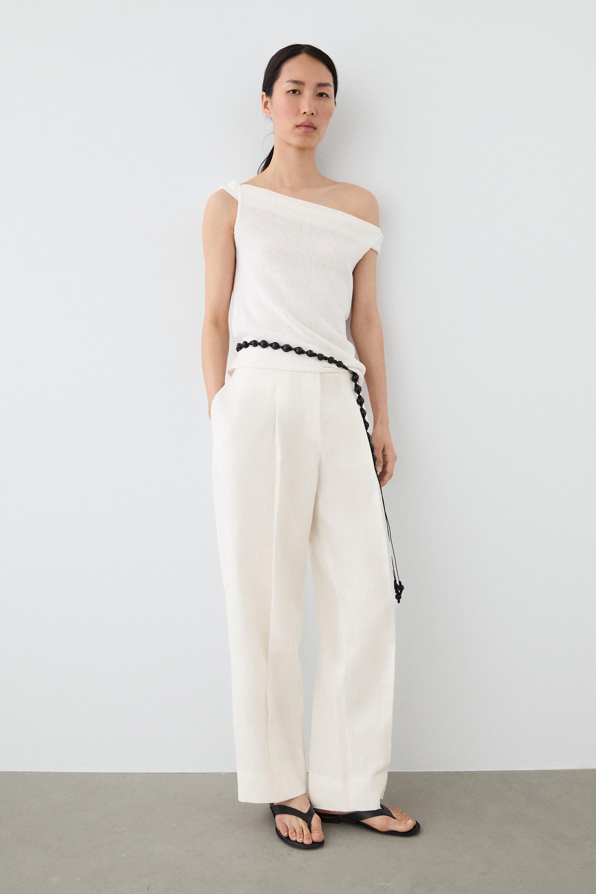 Linen trousers with darts — Oyster-white