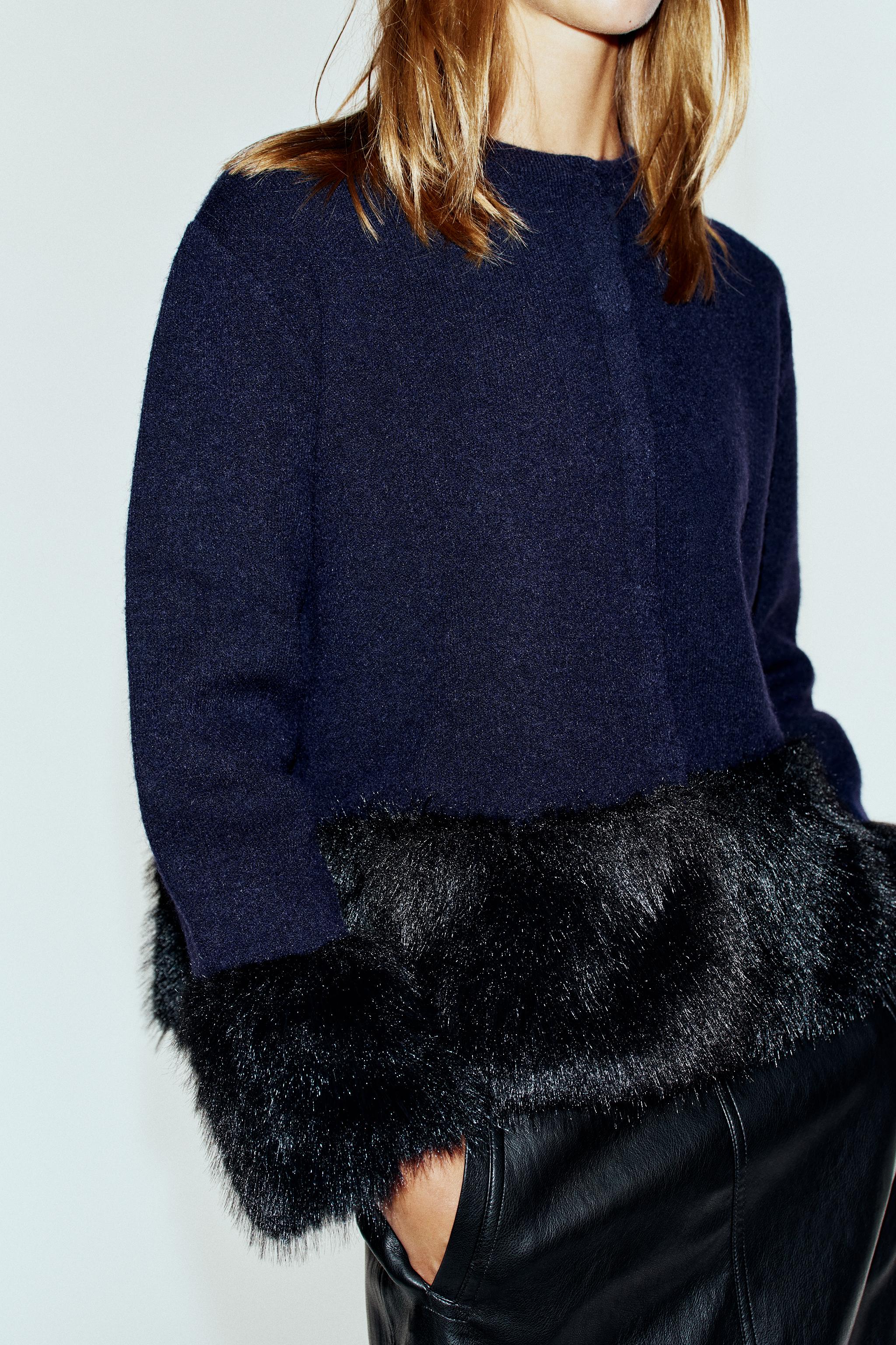 Faux Fur Detail Knit Jacket by Zara