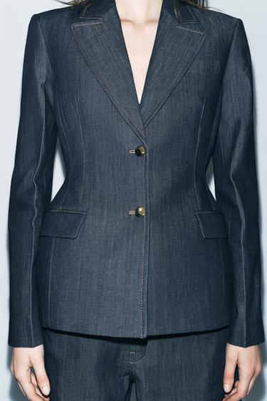 Zara DENIM BLAZER ZW COLLECTION - Blue