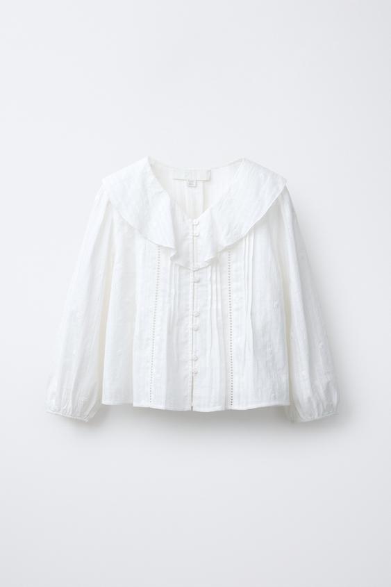 CAMISA ROMÁNTICA FLORES BORDADAS - Blanco roto de Zara - Imagen 0