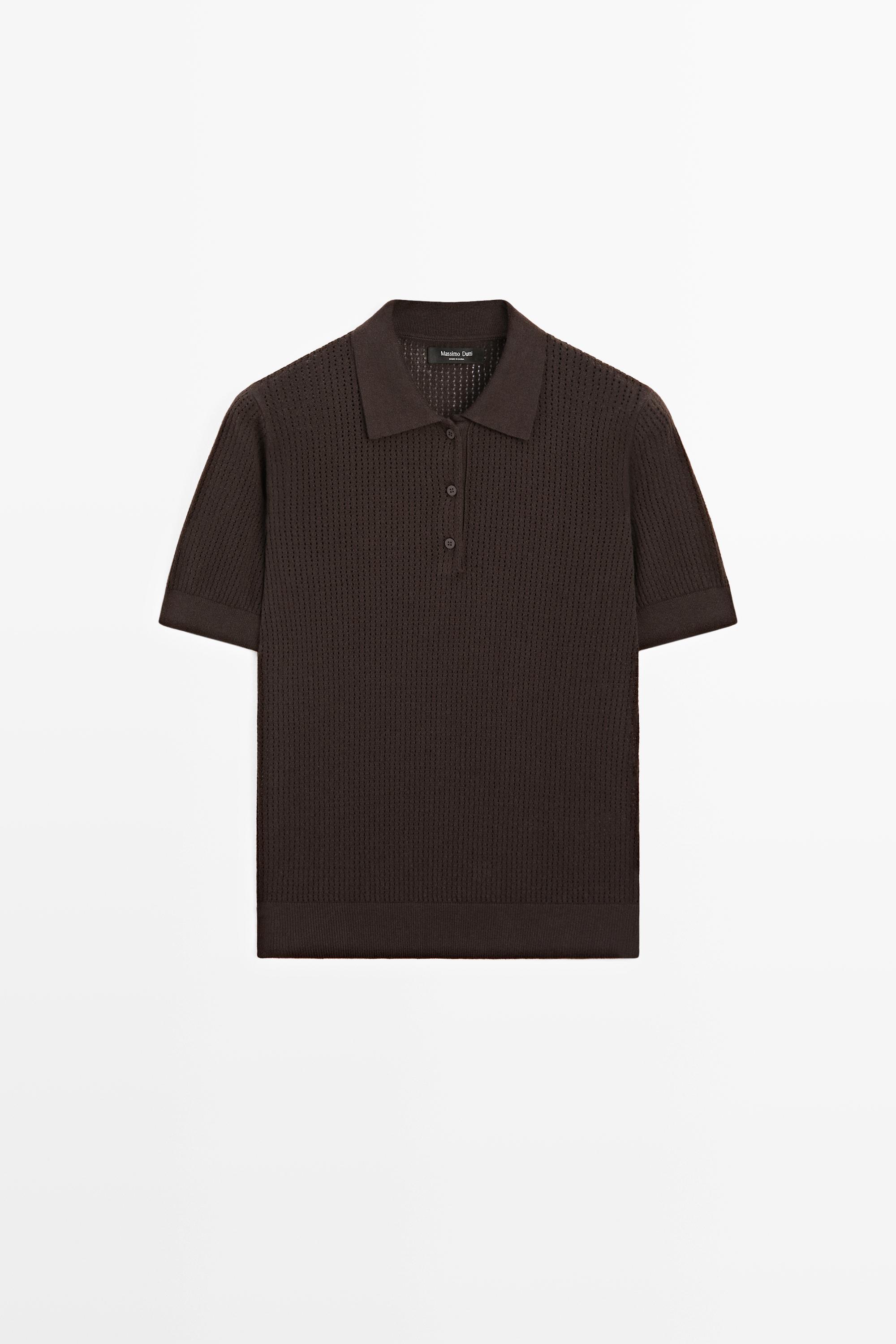 Cotton blend open-knit polo shirt - Brown | ZARA United States