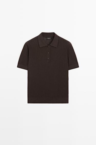 Polo ajouré en coton mélangé - Marron de Zara - Image 0