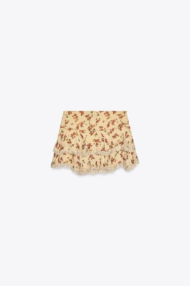MINI-JUPE FLEURS À VOLANTS - Beige / Marron clair de Zara - Image 6