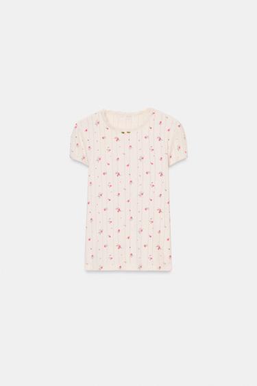 T-SHIRT POINTELLE FLEURS - Écru de Zara - Image 2