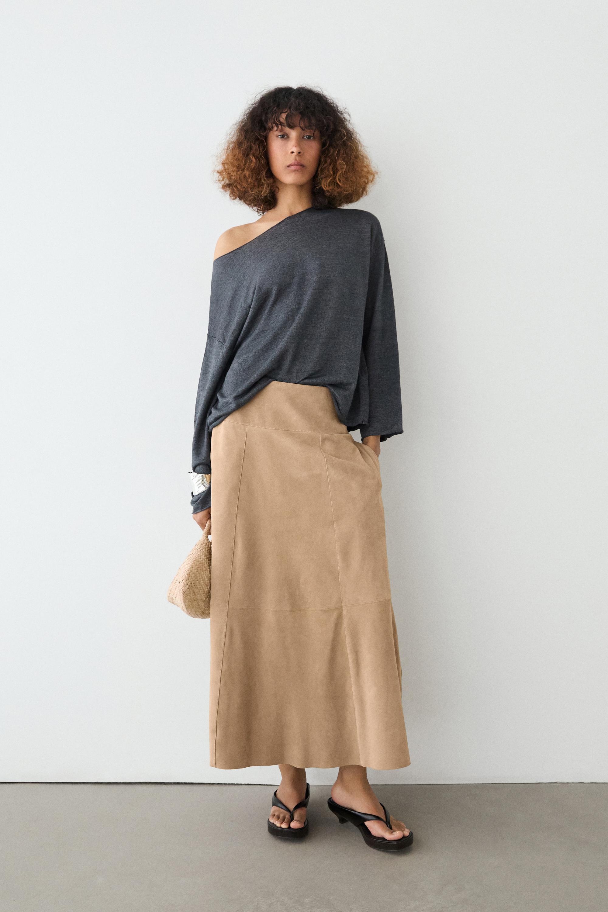 Jupe à ceinture en cuir et daim