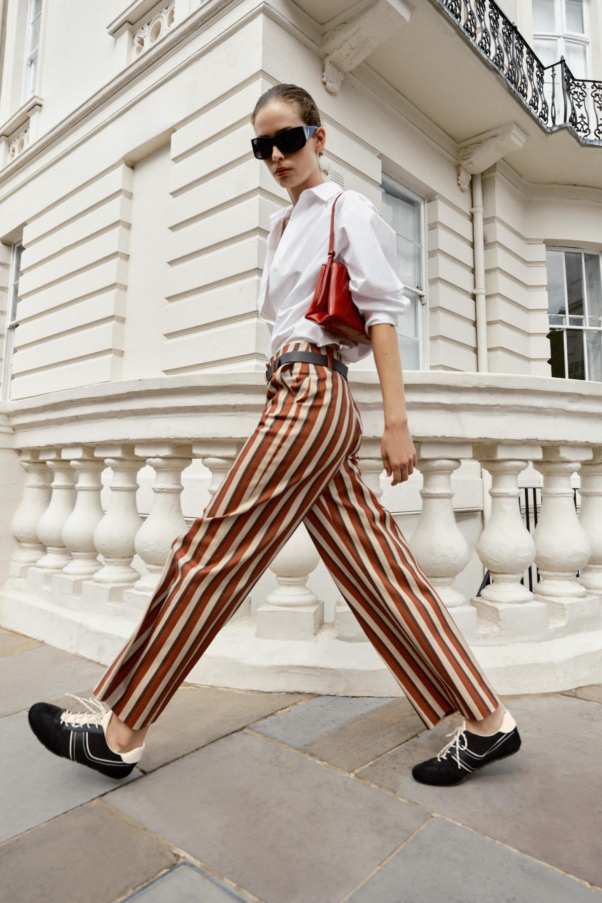 Zara Kemerli Çizgili Pantolon görsel 6