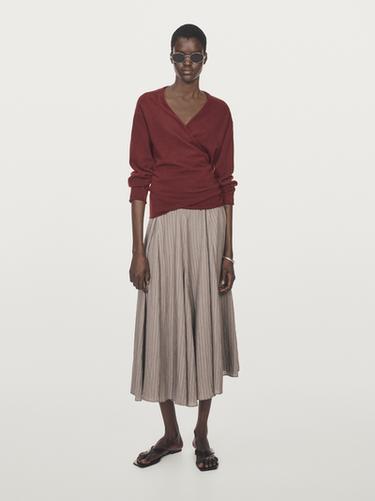 Falda midi vuelo con rayas - Gris vigoré de Zara