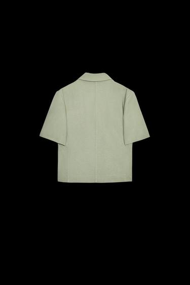 BLAZER MIT KURZEN ÄRMELN AUS LEINEN - Helles Khaki von Zara