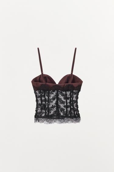 TOP STYLE CORSET EN DENTELLE ET PAILLETTES - Noir de Zara - Image 7