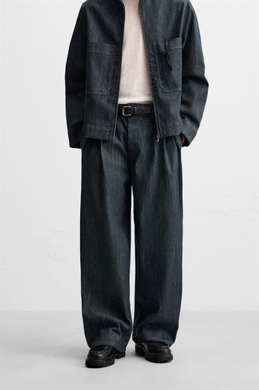 Zara PLEATED WIDE LEG JEANS - Indigo