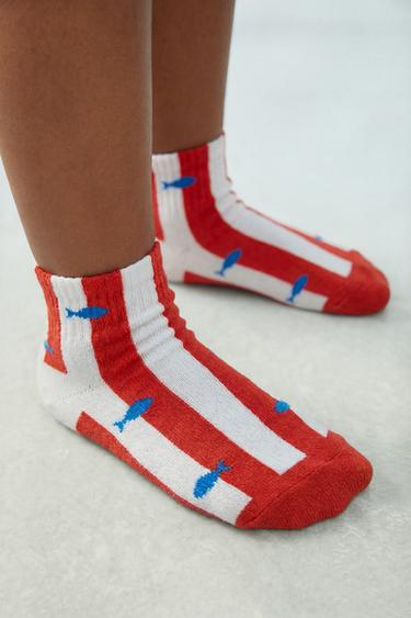 PACK DE TRÊS PARES DE MEIAS CURTAS ESTAMPADAS MAR - Multicolor da Zara