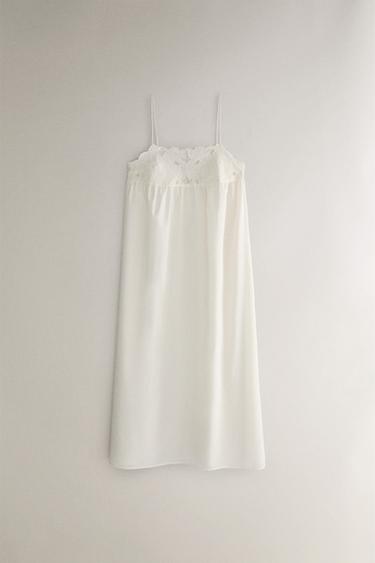 CAMICIA DA NOTTE IN COTONE CON RICAMI - Écru di Zara - Immagine 0