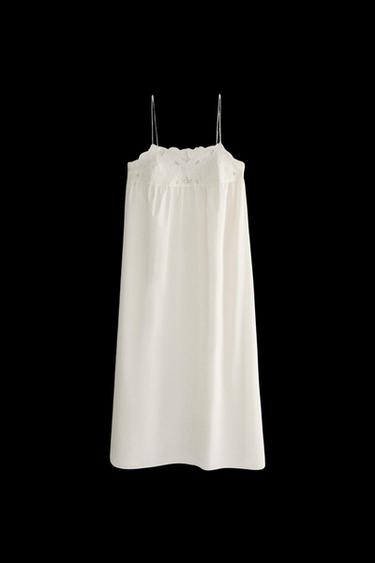 Zara EMBROIDERED COTTON NIGHTGOWN - Ecru - Image 0
