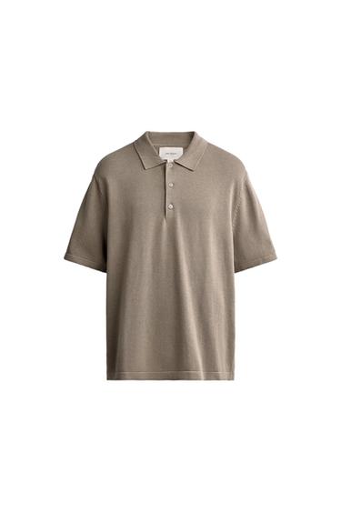 REGULAR FIT KNIT POLO SHIRT - Taupe grey by Zara