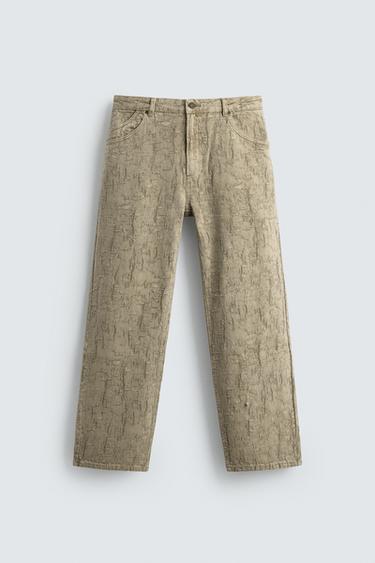 PANTALON STRAIGHT FIT JACQUARD - Kaki de Zara