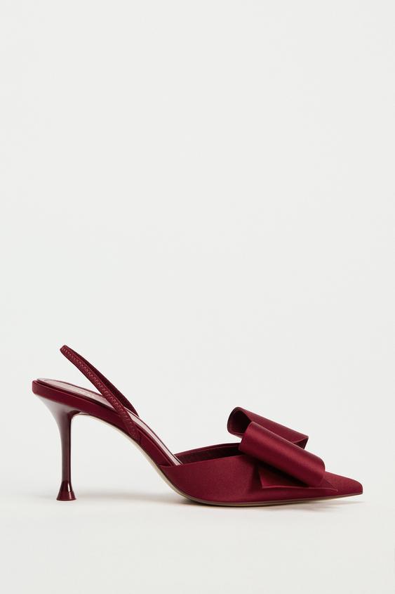 HIGH-HEEL SLINGBACK SHOES WITH BOW - Burgundy Red | ZARA South Africa