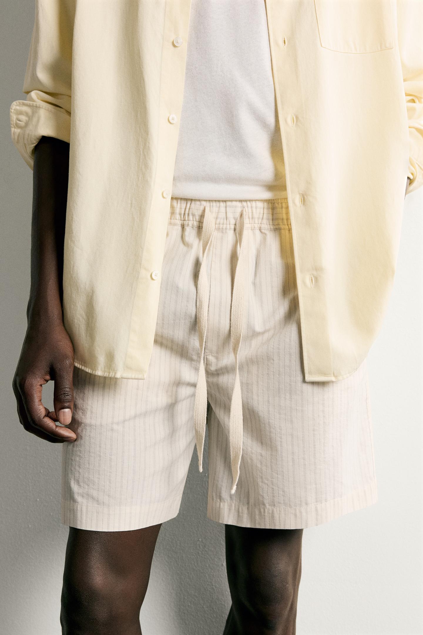 Мужские шорты Zara Striped Relaxed Fit, цвет: Устричный белый — фото 5