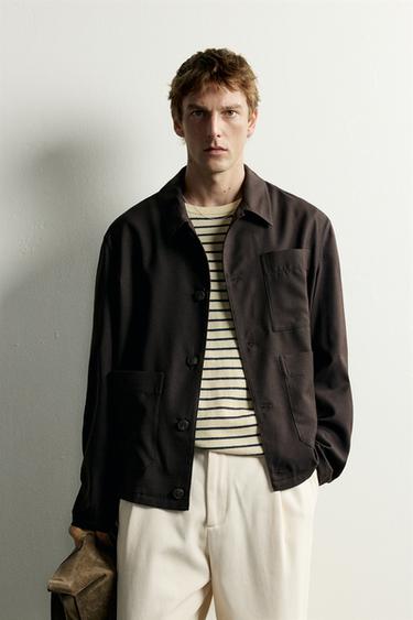 Zara RELAXED FIT WOOL-BLEND OVERSHIRT - Brown