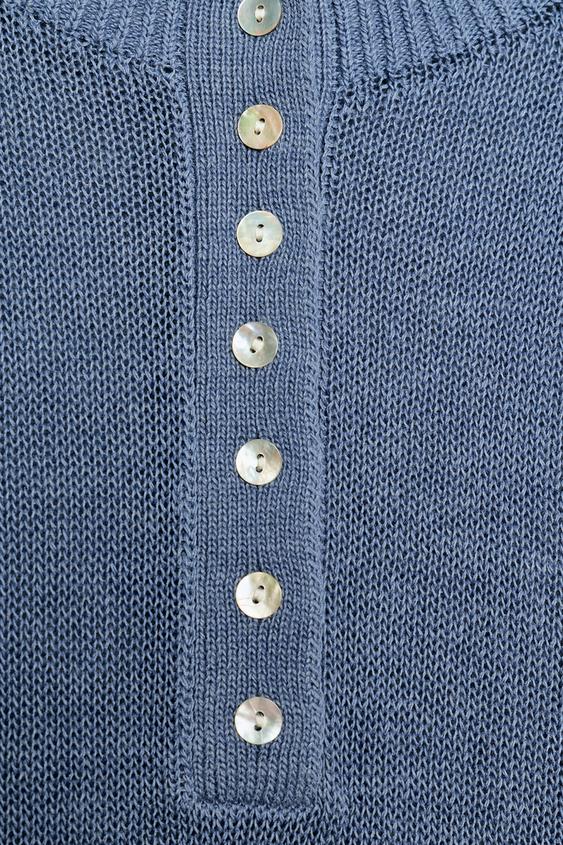 PULL EN MAILLE À BOUTONS - Bleu de Zara - Image 10