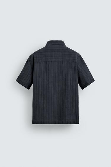 STRIPED TEXTURED POLO SHIRT - Navy blue by Zara - Image 7