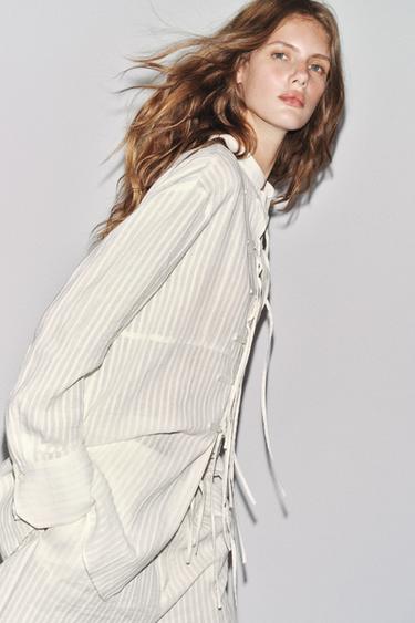 ZW COLLECTION STRIPED SHIRT WITH TIES - Ecru by Zara - Image 3
