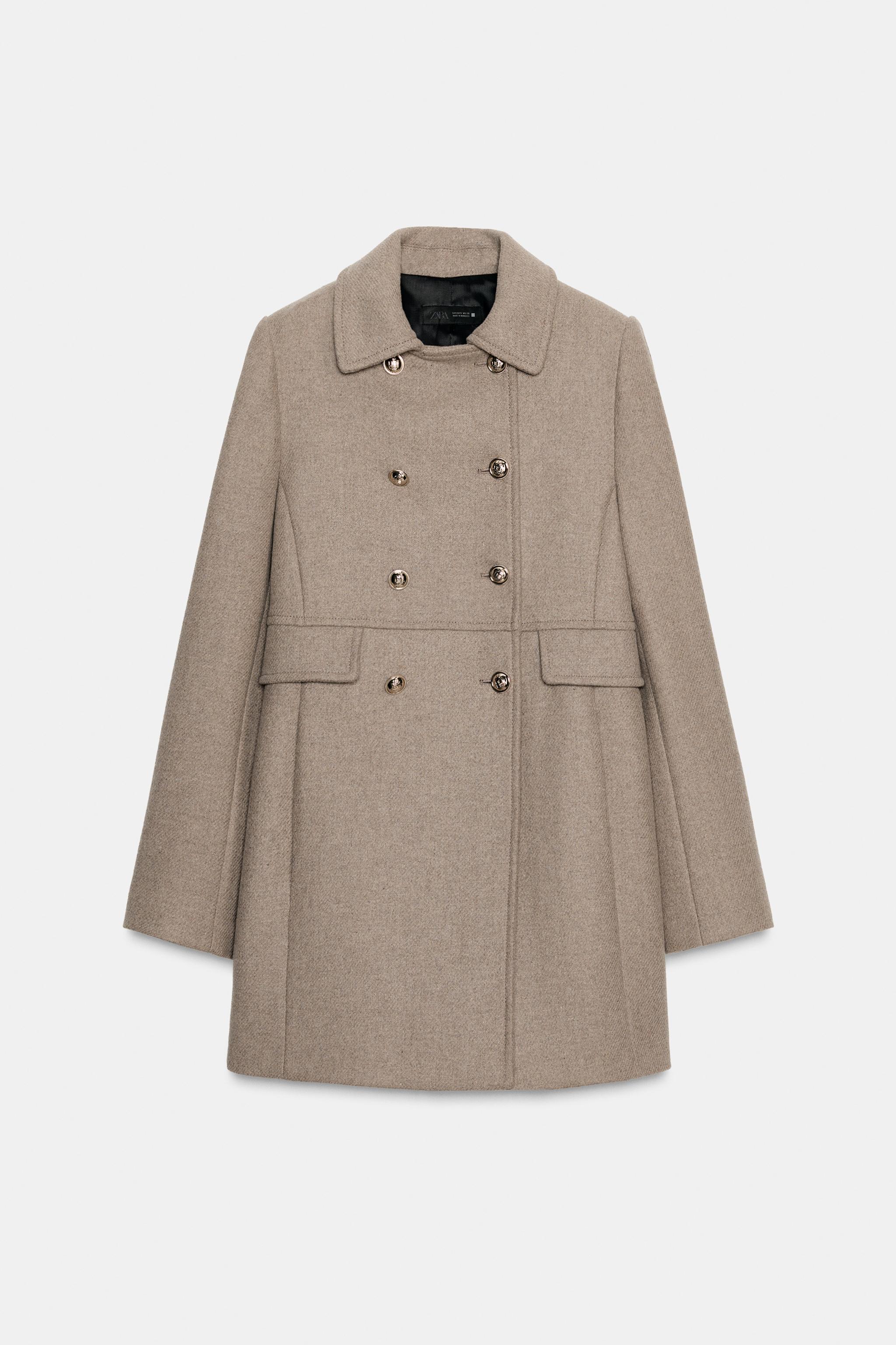 ウール混紡ダブルブレスト仕様コート ZARA ウール混紡ショート丈ダブルブレストコート - ライトミンク