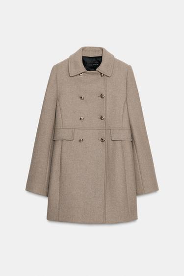 SHORT DOUBLE-BREASTED WOOL COAT - Light mink by Zara - Image 5