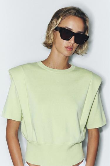 KNIT TOP WITH SHOULDER PADS - Pastel green by Zara
