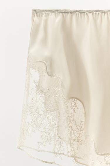 SHORT STYLE LINGERIE SATINÉ AVEC DENTELLE - Écru de Zara - Image 5