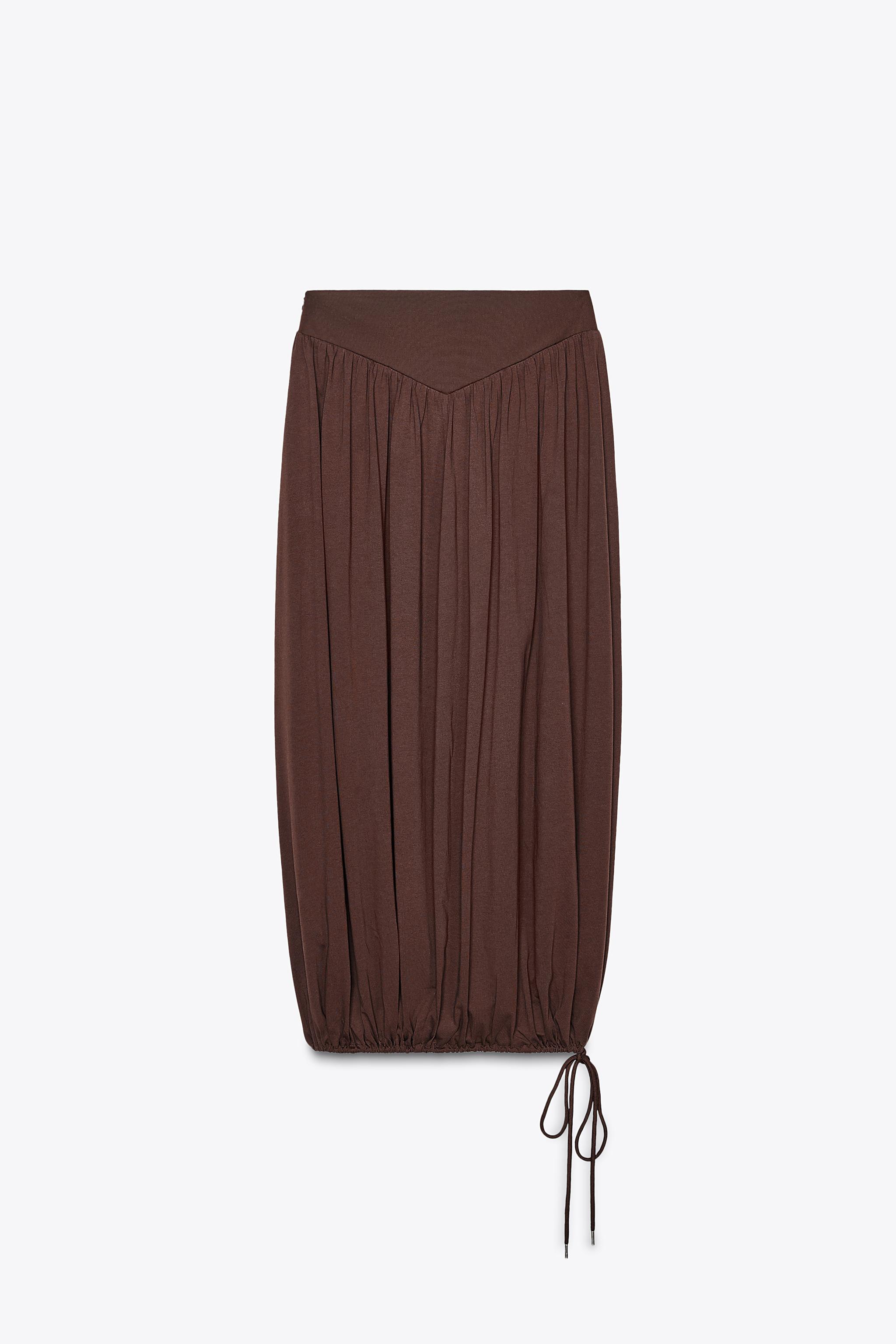 【HUGYOURSKIN】Balloon Padded Midi Skirt in Brown BALLOON MIDI SKIRT - Chocolate | ZARA United States