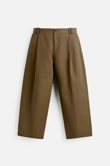 COTTON - LINEN BALLOON FIT TROUSERS - Brown by Zara