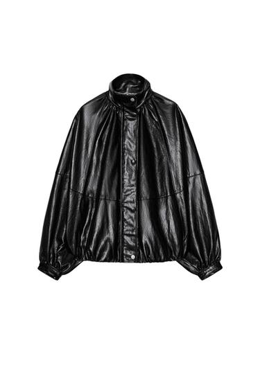 ZW COLLECTION FAUX LEATHER BOMBER JACKET - Black by Zara