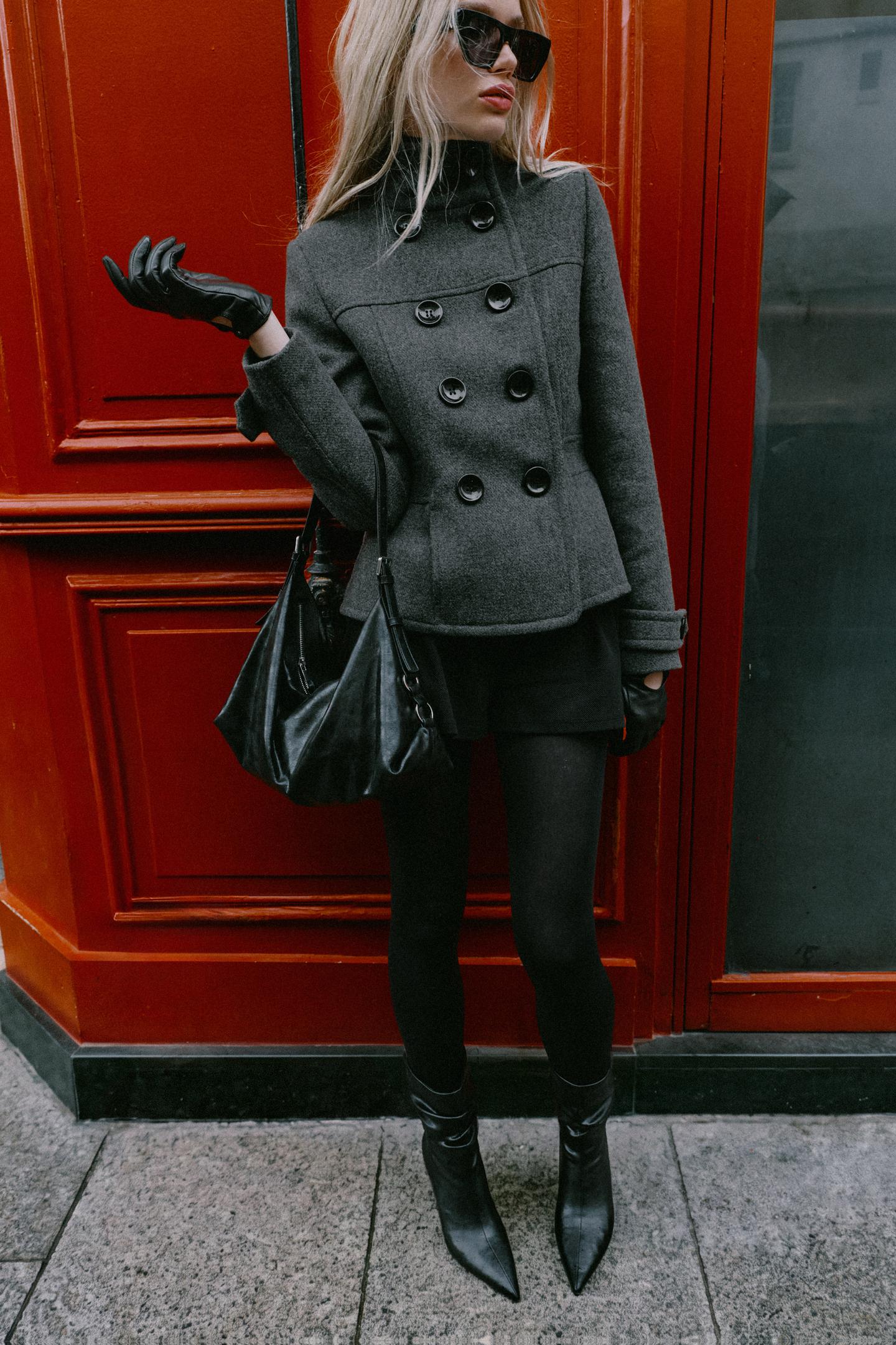 Женское пальто Zara Stand Collar Wool, цвет: Серый