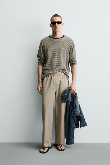 Zara 休閒版棉質長褲 - 焦糖色