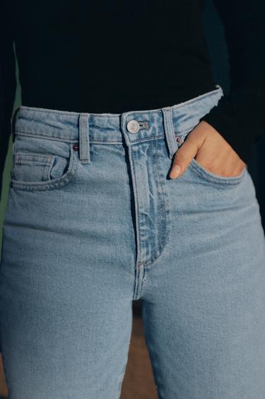Zara TRF HIGH-WAISTED CROPPED FLARE JEANS - Light blue