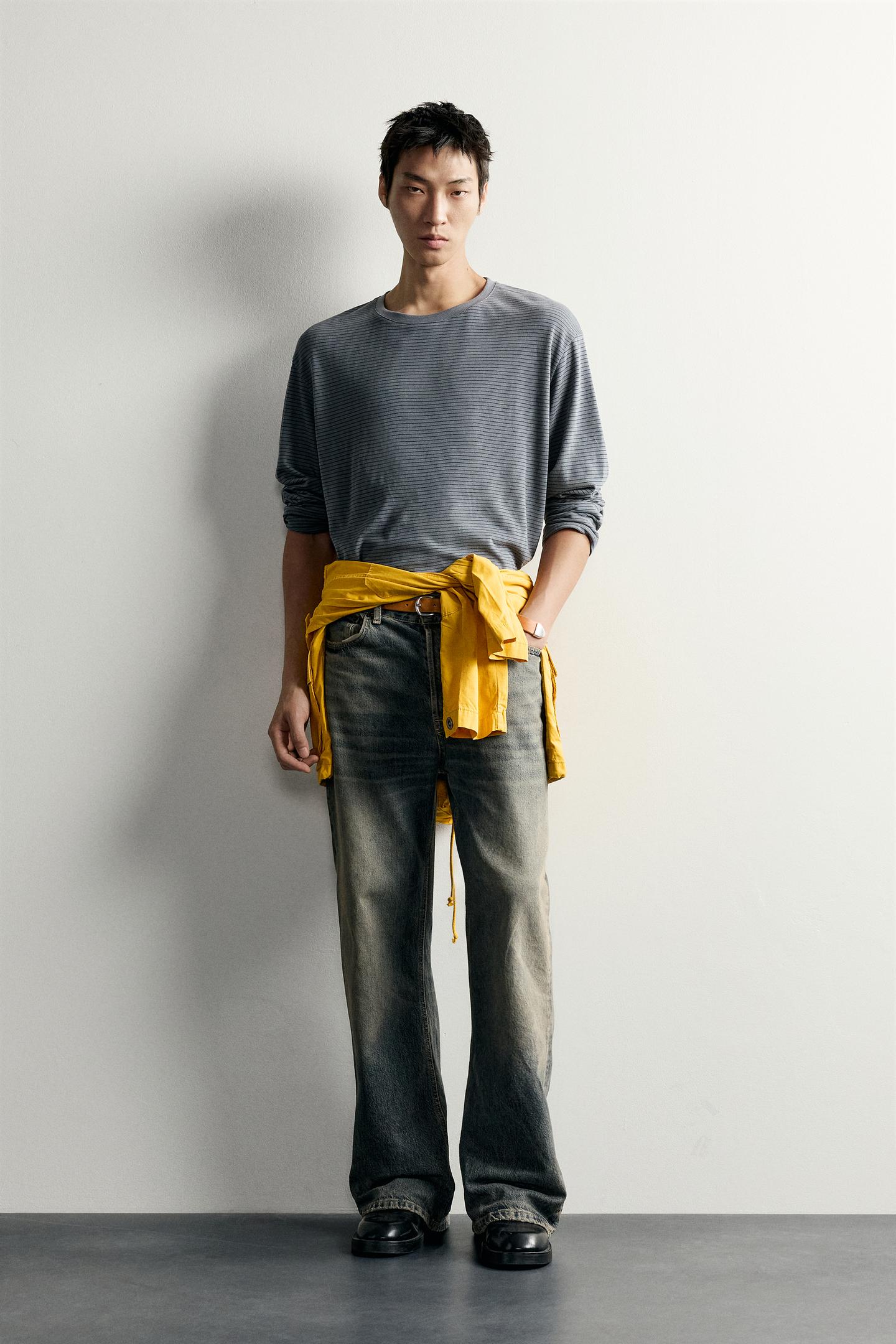 Футболка Zara Cotton-Modal Striped, цвет: Серый — фото 1