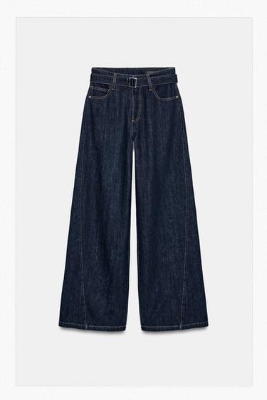 ZW COLLECTION WIDE-LEG HIGH-WAIST BELTED JEANS - Blue by Zara