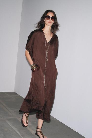 Zara ZW COLLECTION BALLOON SLEEVE DRESS - Brown - Image 0