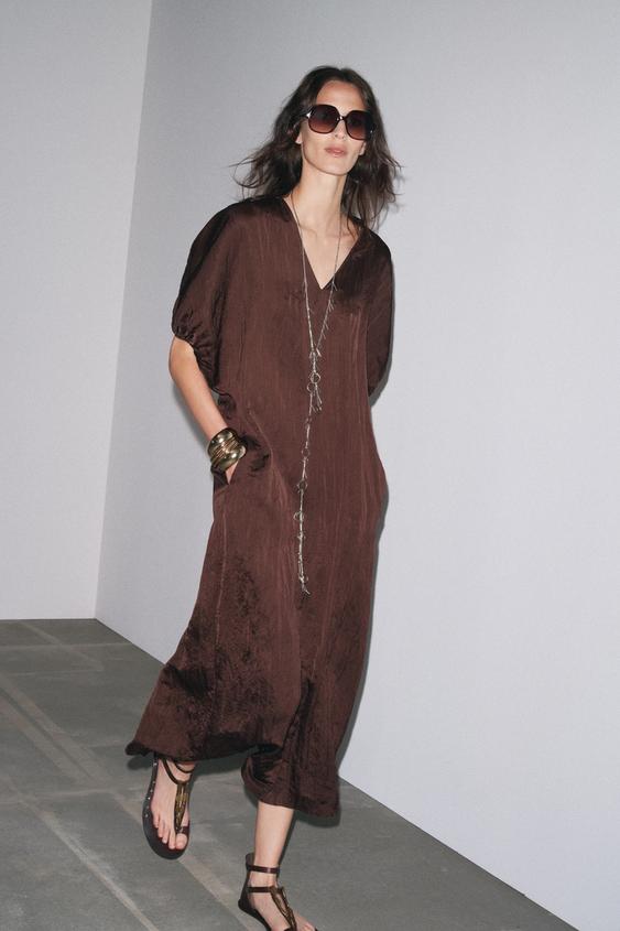ROBE ?? MANCHES BOUFFANTES ZW COLLECTION - Marron | ZARA Canada