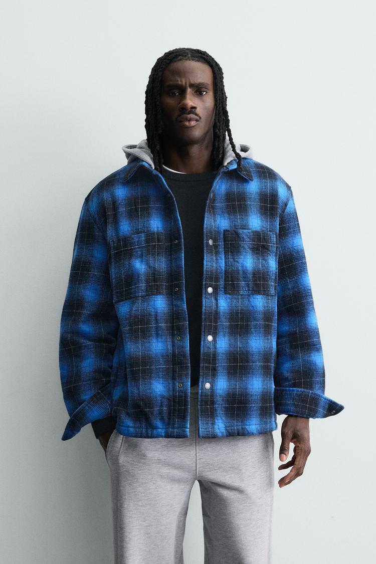 ZARA CONTRAST HOODIE CHECK OVERSHIRT