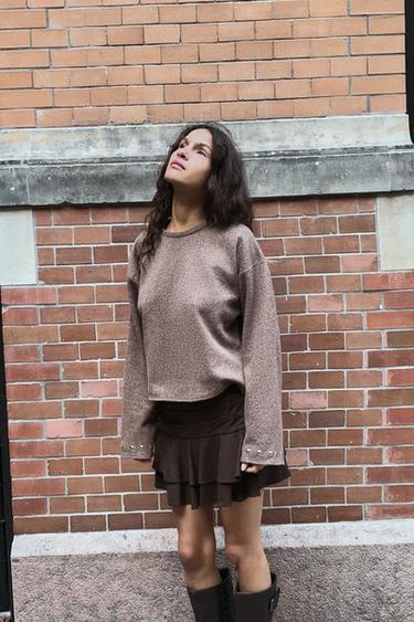 SOFT STUDDED SWEATSHIRT - Brown marl by Zara - Image 2