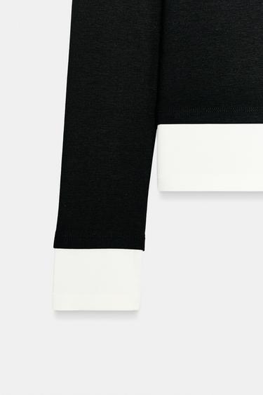 T-SHIRT DOUBLE CONTRASTE - Noir de Zara - Image 6