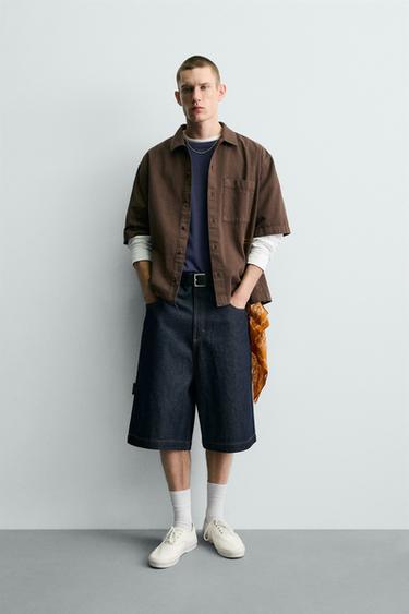 GEWASSEN OVERHEMD MET COMBIPRINT - Bruin van Zara