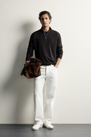 100% WOOL QUARTER-ZIP JUMPER - Brown by Zara