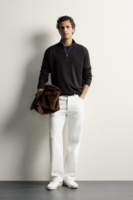 Zara 100% WOOL QUARTER-ZIP SWEATER - Brown - Image 0